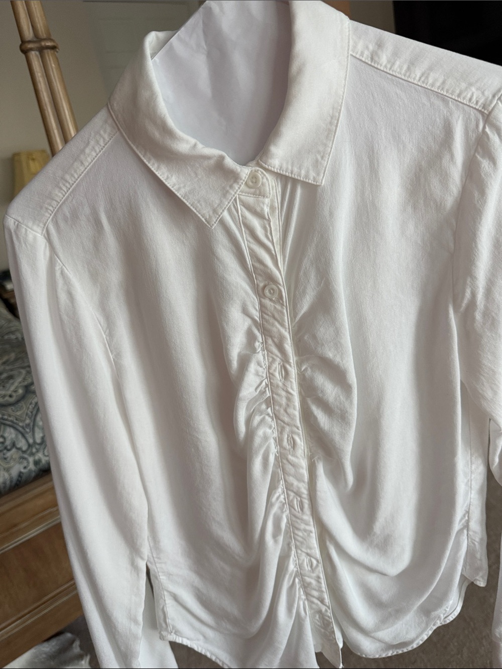 cloth & stone White Button-Down Ruched Front Shirt